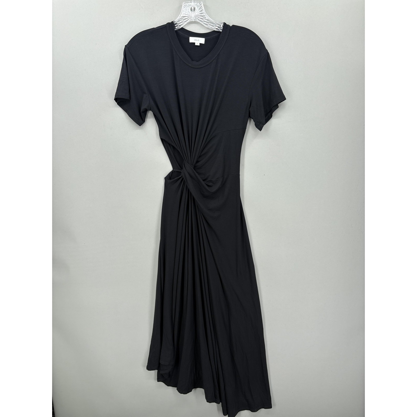 A.L.C. Dress Womens Xs Black Side Knot Ruched Cutout Maxi Jersey T-Shirt Long